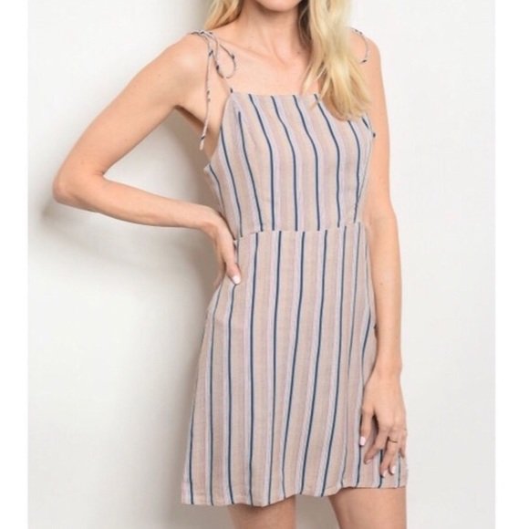Tan striped Dress small - Picture 1 of 8